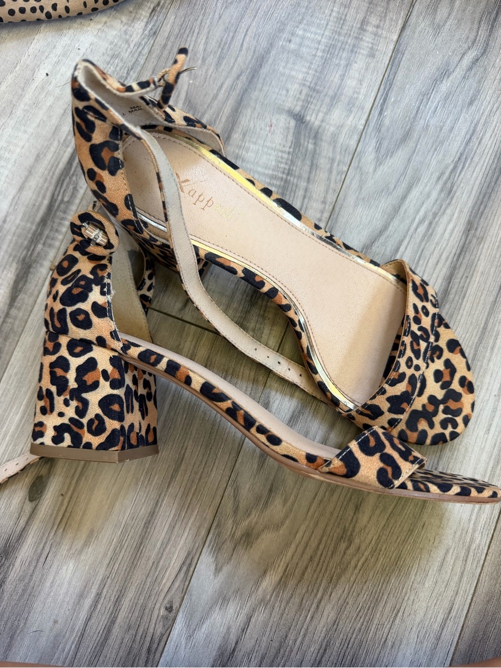x-appeal Leopard Print Block Heel Sandals - Tan/Black